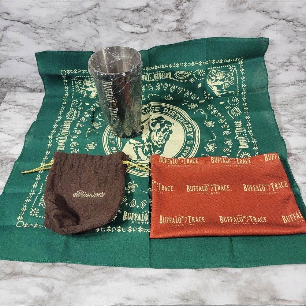 Buffalo Trace Gift Lot Single Pane Tumbler Handkerchief Blanton Mini Bag Gaitor